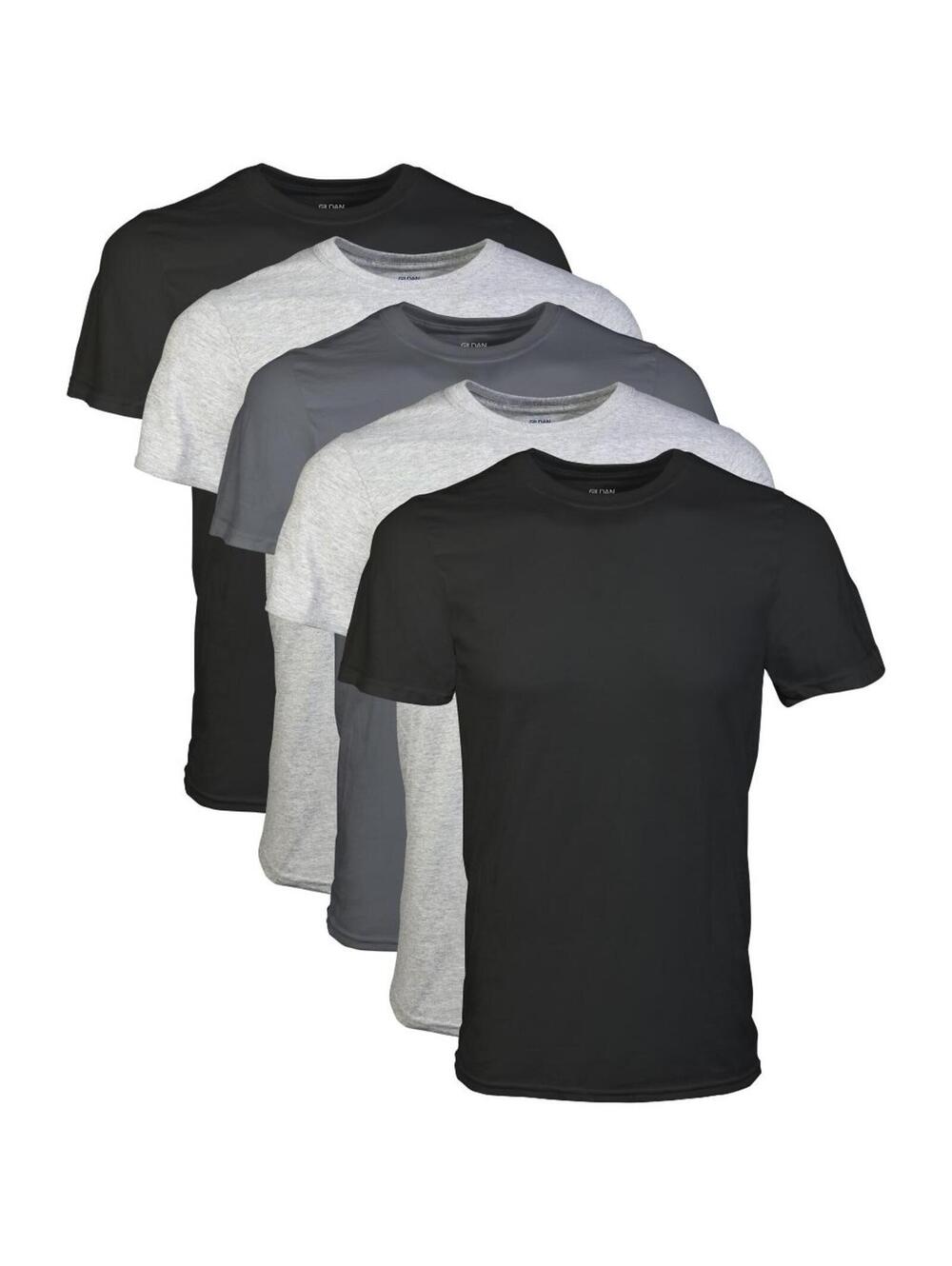 Gildan Men's Crew T-Shirts - Black/Sport Gray/Charcoal, Large (5 Pack)